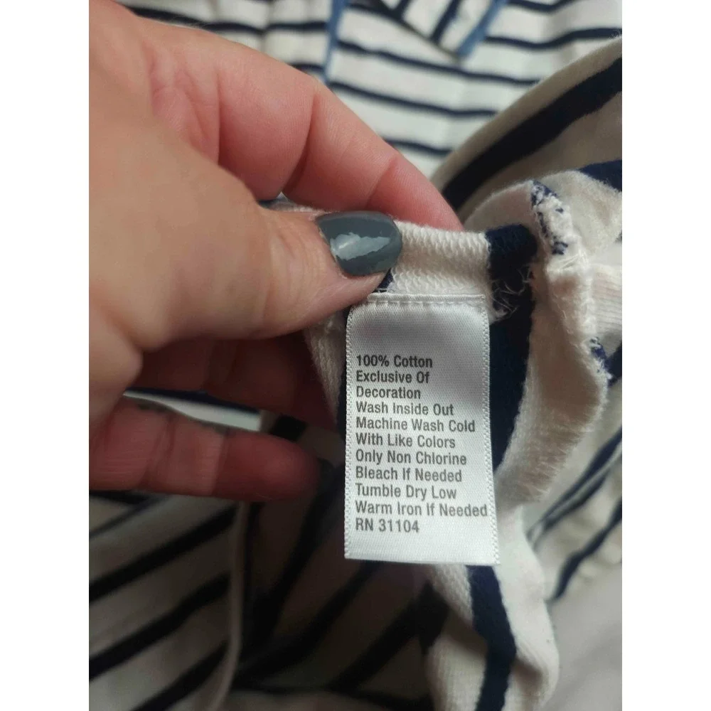 Crown & Ivy Harper Sweatshirt Womens Large Blue Striped Mock Neck Pullover